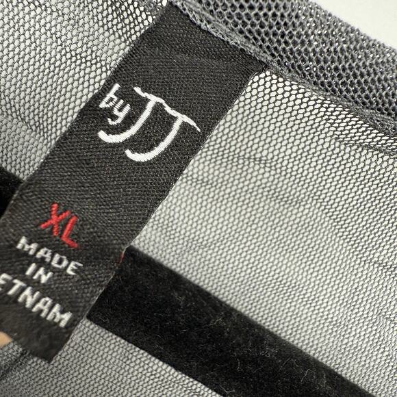 By JJ Midi Dress Sheer Overlay Crinkle Knit Gray Asymmetrical Lagenlook size XL - Picture 9 of 10